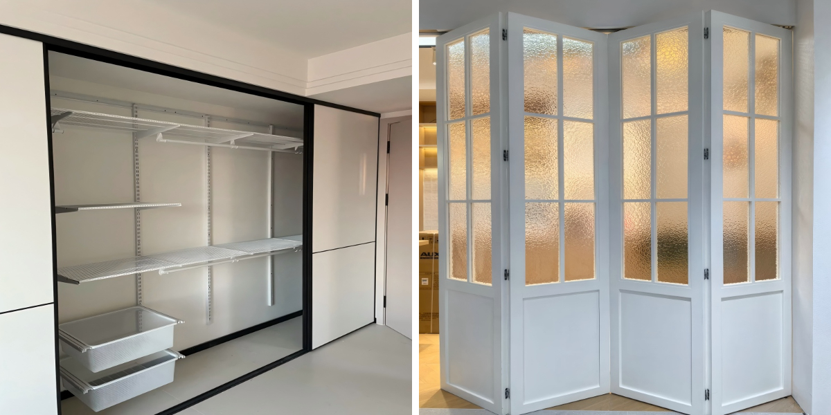 Sistema de armario con puertas plegables de madera personalizable