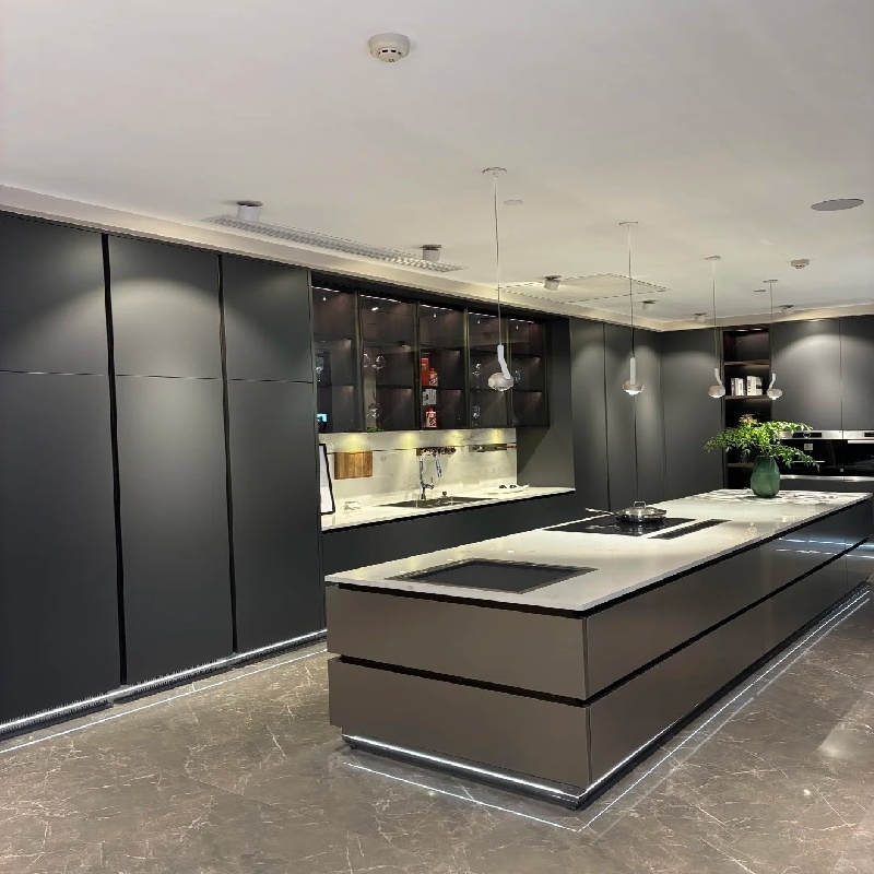 Almacenamiento de cocina gris de alta gama