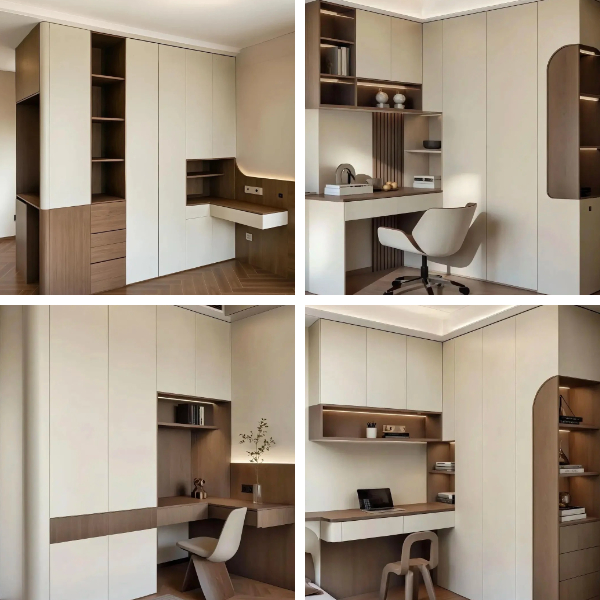 Design d'intérieur de garde-robe de chambre moderne avec esthétique bois et blanc