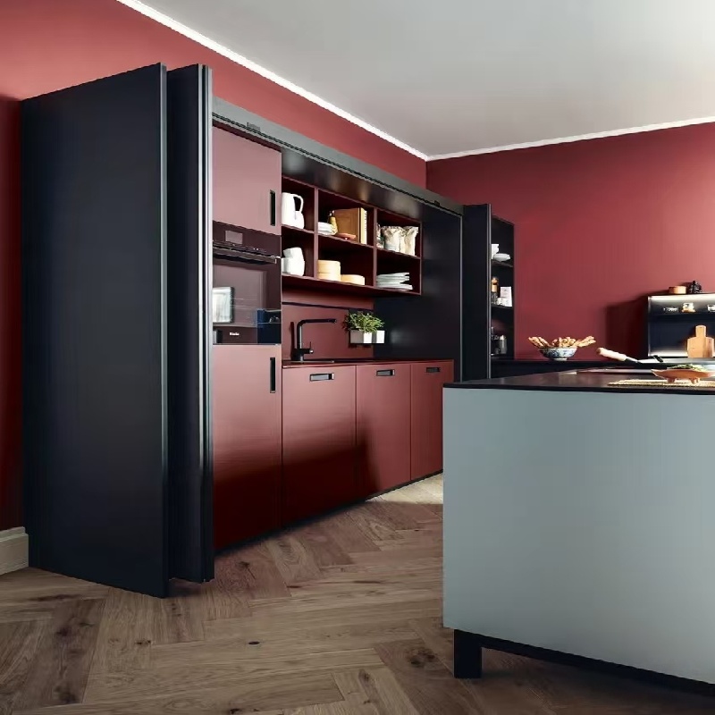 Armoires de cuisine laquées rouges