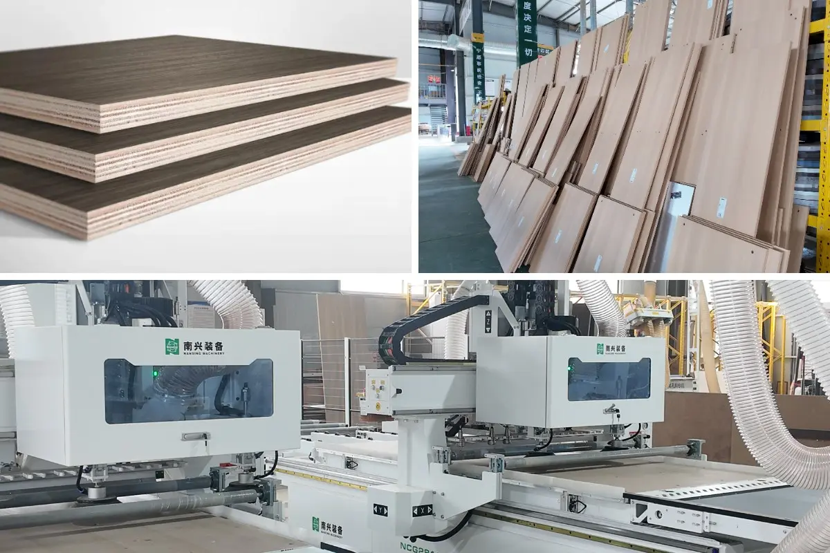 Verarbeitung von umweltfreundlichen E0- und ENF-zertifizierten maßgefertigten Platten in unserer modernen standardisierten Fertigungsanlage.