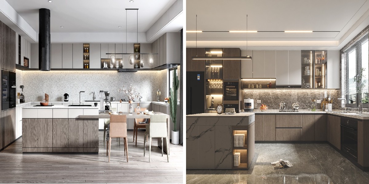 خزائن مطبخ عصرية مفتوحة التصميم