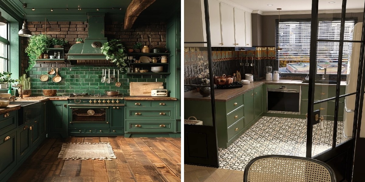 Armoires de cuisine vert olive