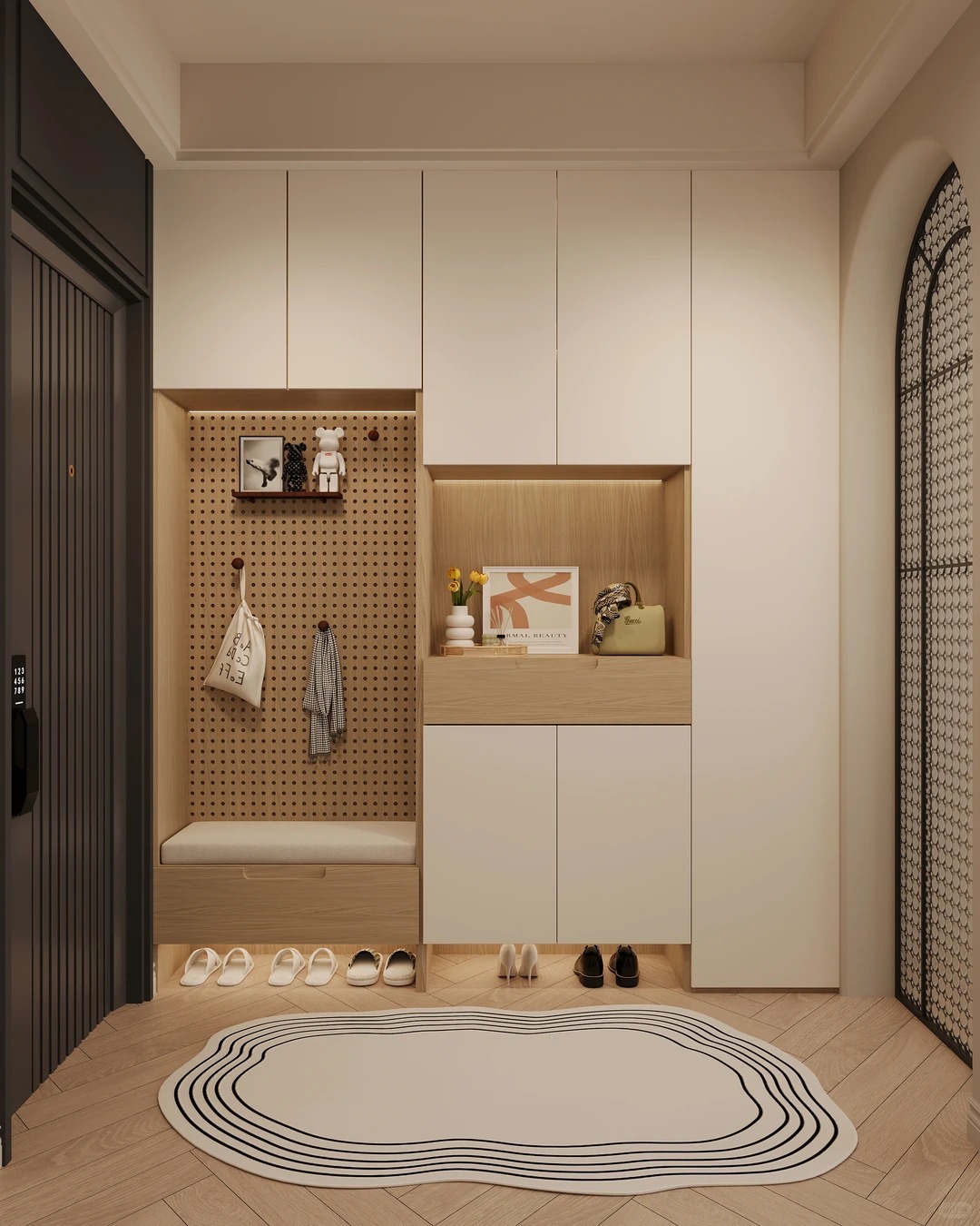 Luxury custom cabinetry for modern entrance hall organization and interior design
