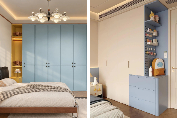 Lemari penyimpanan biru modern untuk kamar tidur