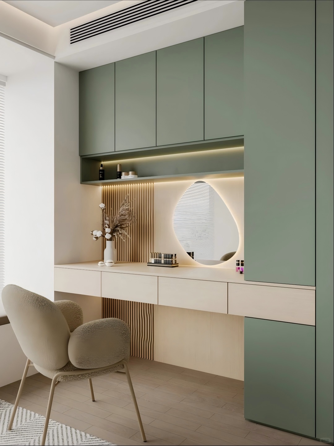 Toucador de quarto sob medida de luxo com iluminação