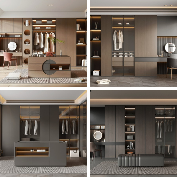 Luxuriöser Kleiderschrank aus Naturholz für Hauptschlafzimmer-Suiten