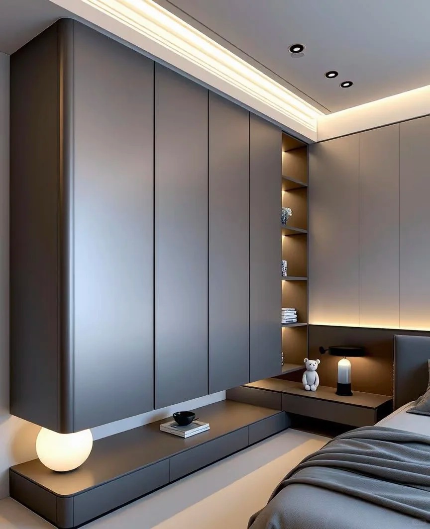 Système de garde-robe noir sur mesure avec éclairage intégré pour projets d'intérieur modernes haut de gamme