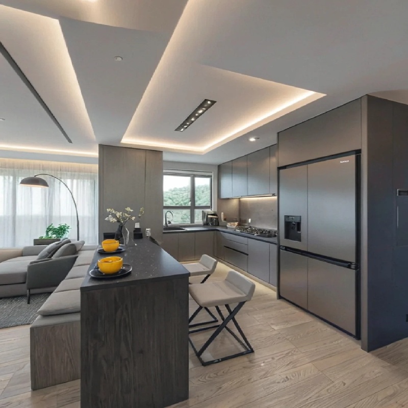 Almacenamiento de cocina gris de alta gama