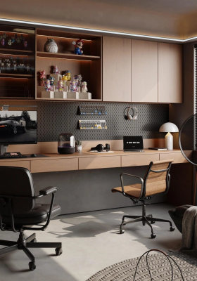 Customized Study Room Design with Integrated Home Office Cabinetry