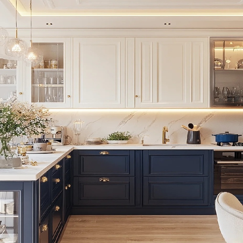 Синие современные кухонные шкафы