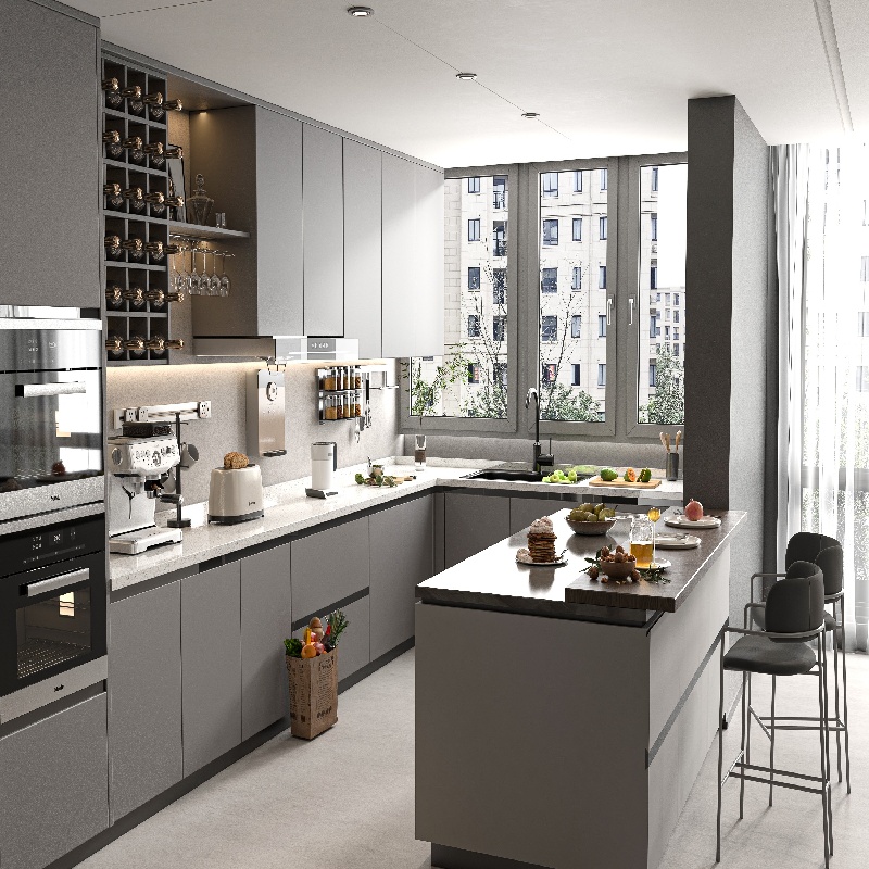 Armários de cozinha cinza mate