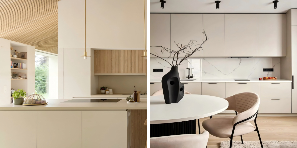 خزائن مطبخ بلون كريمي مطفي