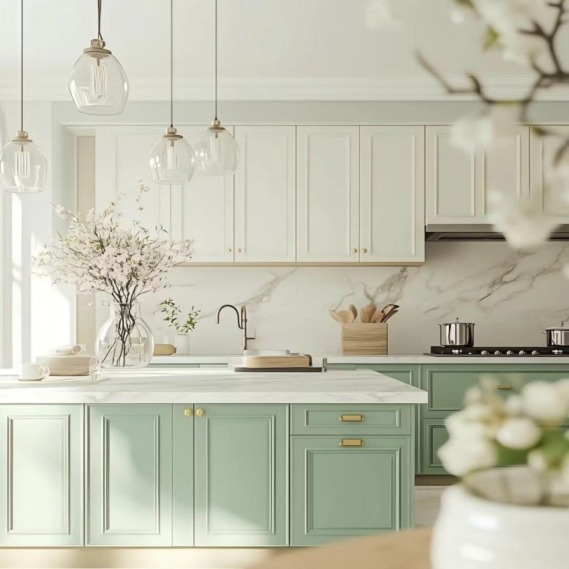 Hellgrüne Küchenschränke
