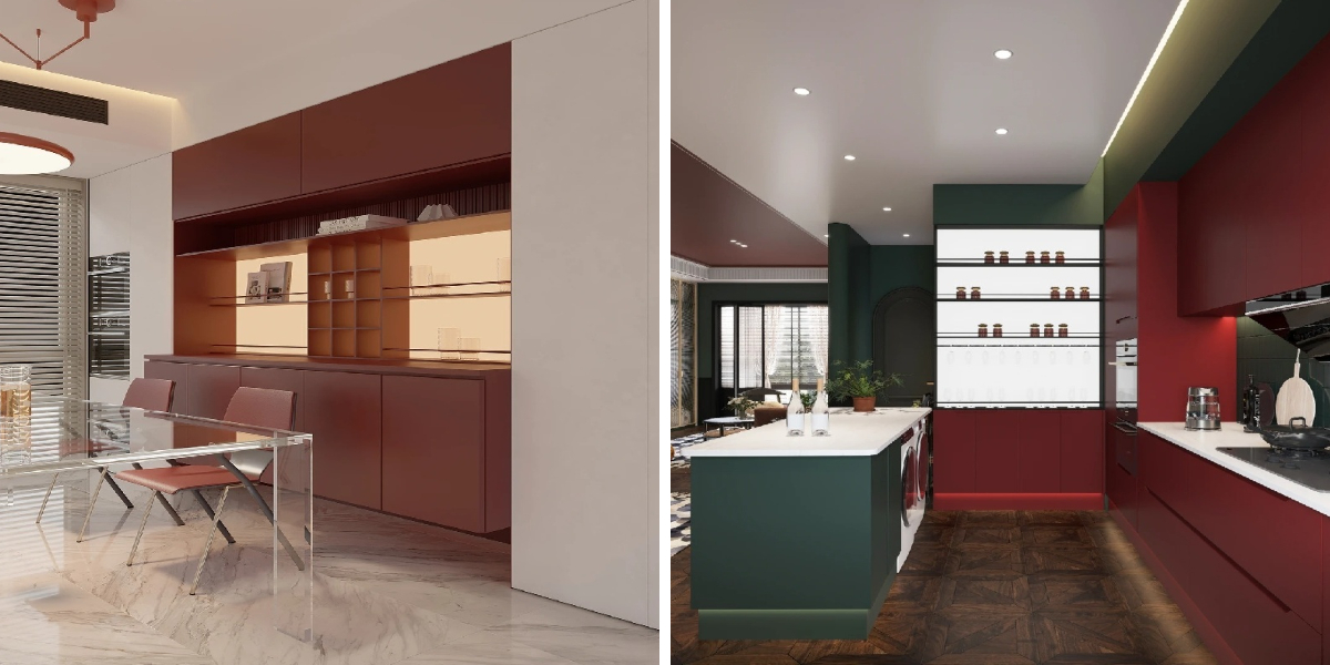 خزائن مطبخ من الخشب الأحمر