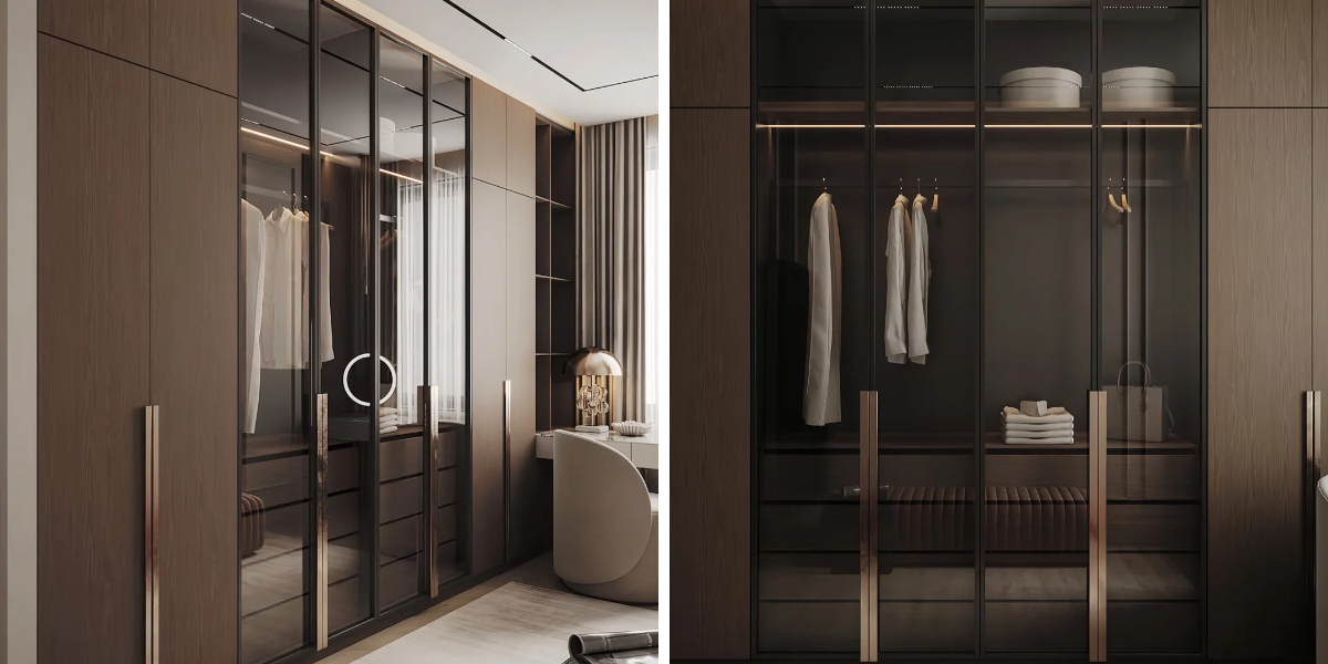 Lemari pakaian modern khusus dengan pintu kaca Lemari pakaian modern khusus dengan pintu kaca