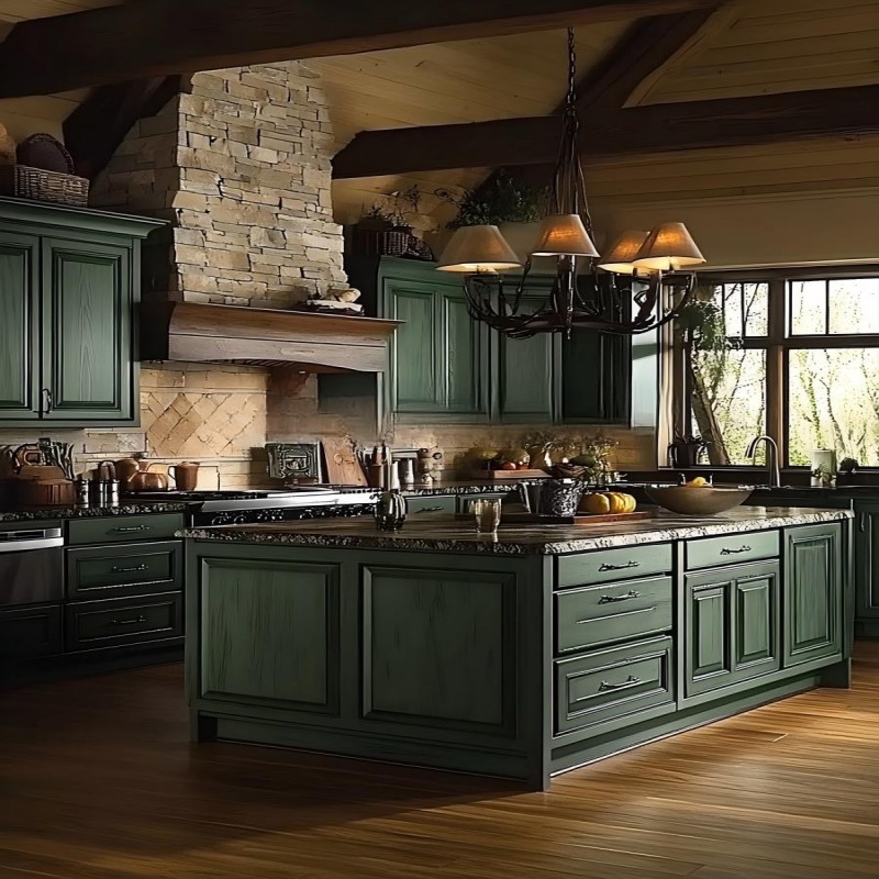 Dark Green Kitchen Units