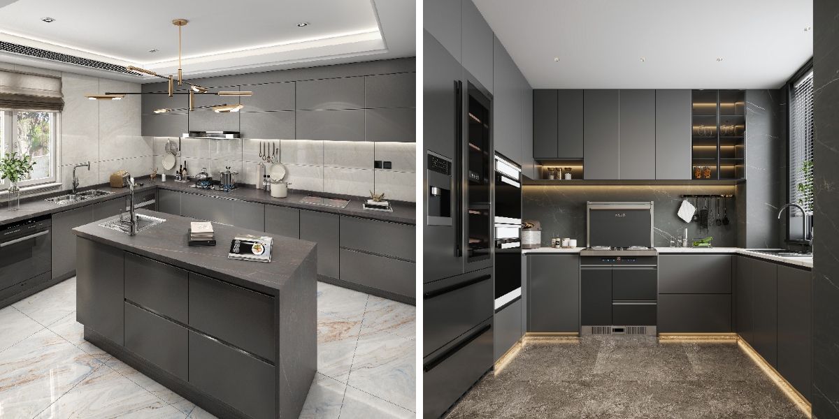 Armários cinzentos prontos para montar