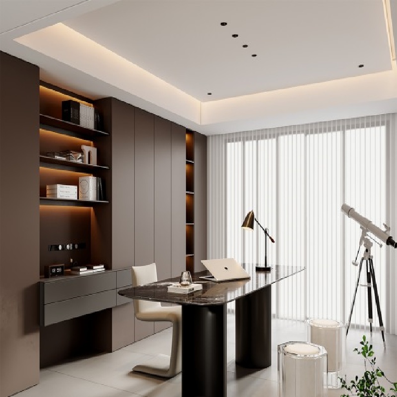 Muebles de almacenamiento minimalistas para salas de estudio