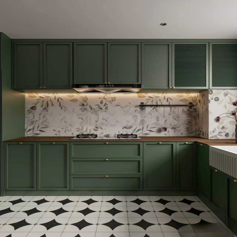 Кухни в зелено-белых тонах