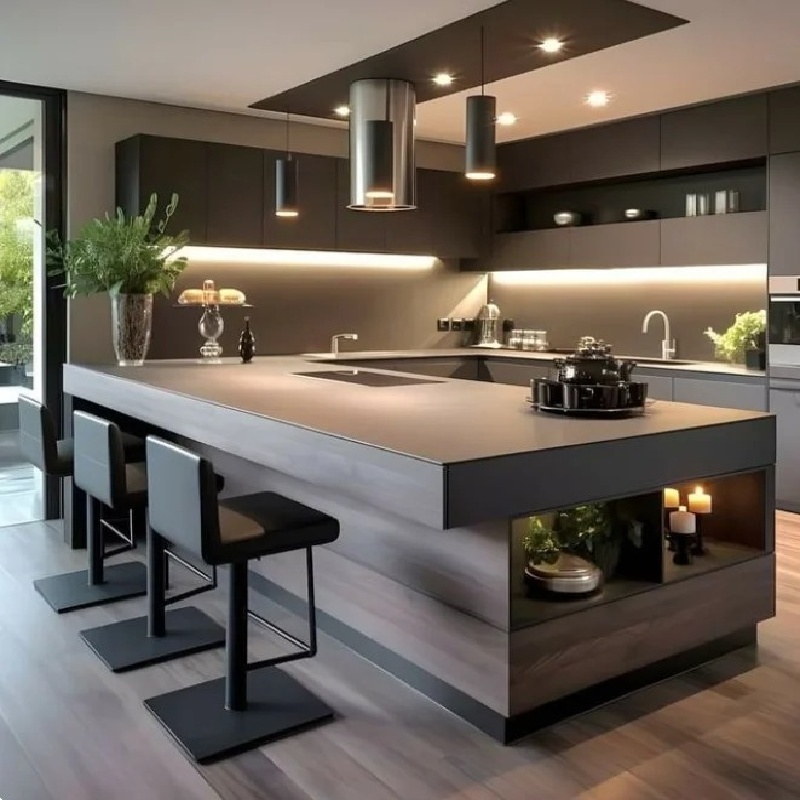 Almacenamiento de cocina gris de alta gama