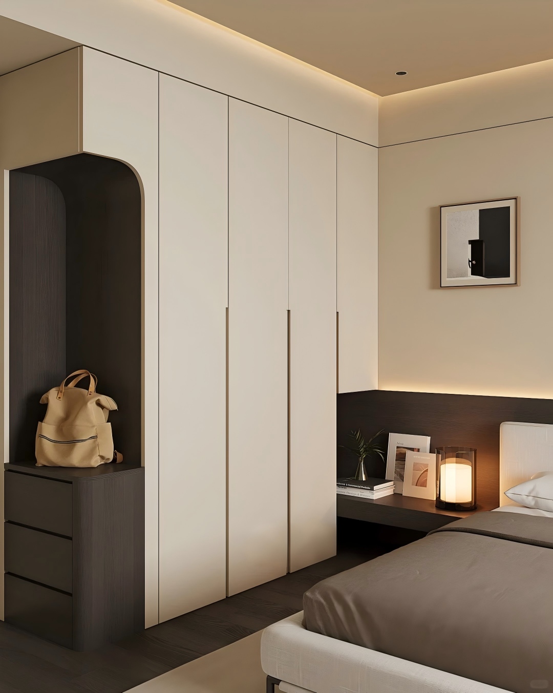 Custom minimalist nightstand, modern bedroom bedside storage cabinet with elegant finish.