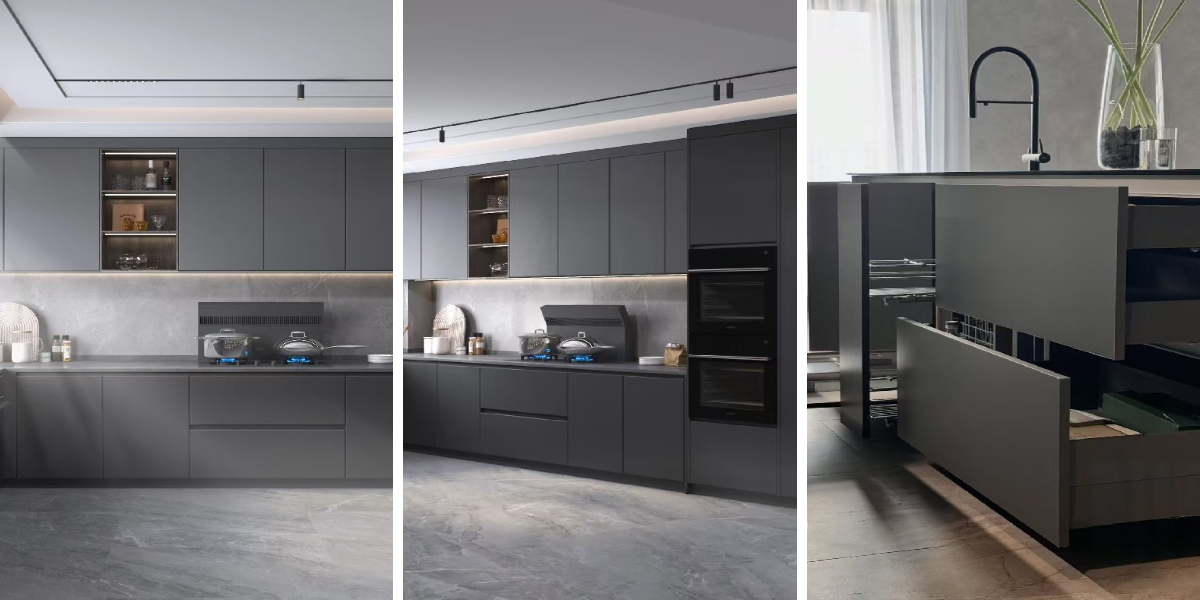 Armoires de cuisine gris foncé