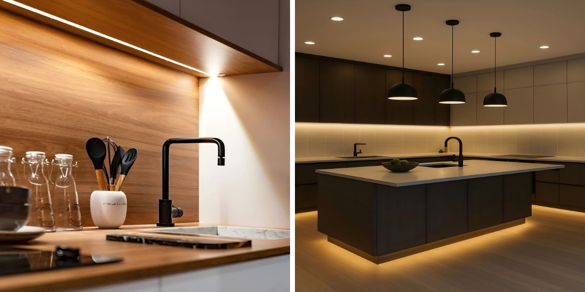 कस्टम किचन कैबिनेट की थोक बिक्री के लिए इंटीग्रेटेड एलईडी लाइटिंग