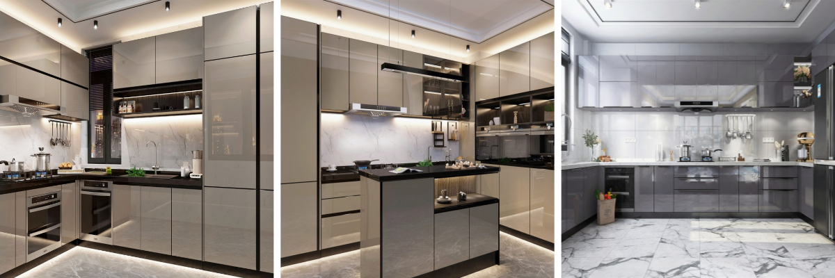 Grau glänzende Küchentüren