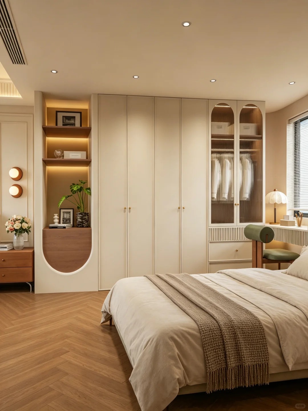 Modern floor-to-ceiling white wardrobe with minimalist design for luxury bedroom storage solutions