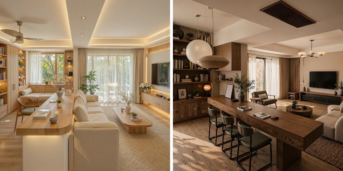 design de sala de estar em open space