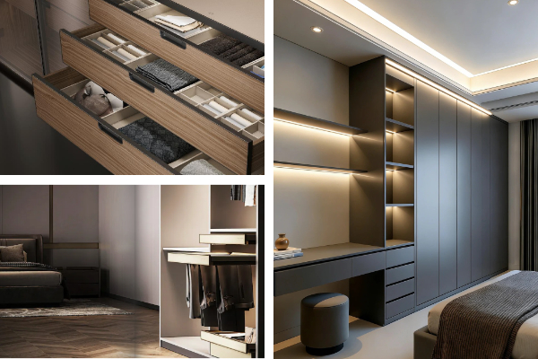 Minimalist Grey Wardrobe with Integrated Intelligent Storage Design Minimalist Grey Wardrobe with Integrated Intelligent Storage Design