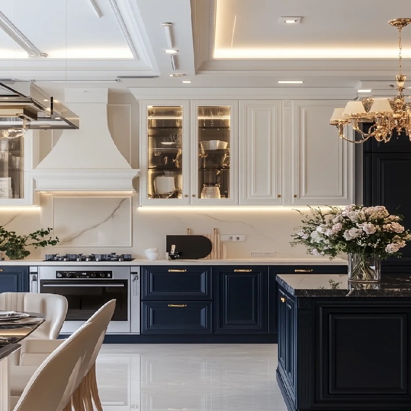 Синие современные кухонные шкафы