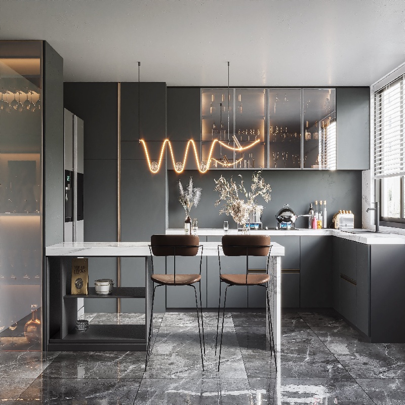 Armários de cozinha cinza mate