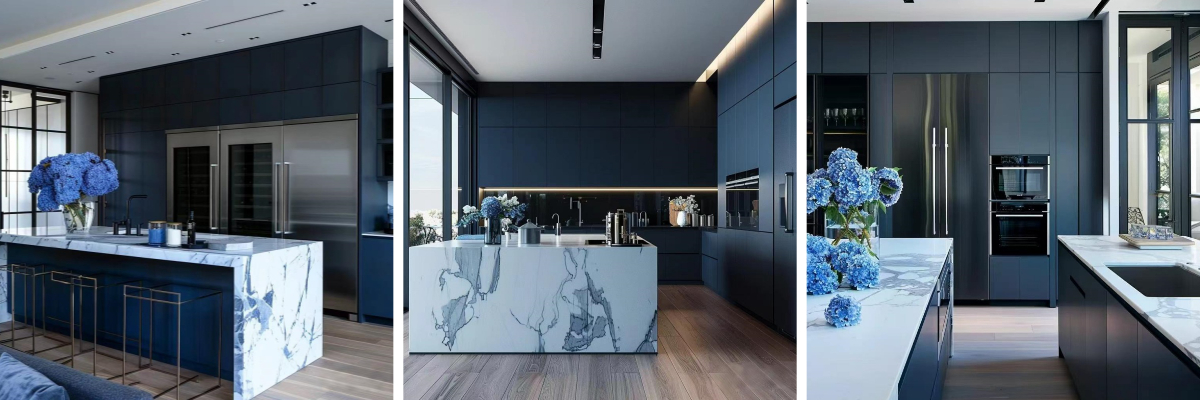 Placards de cuisine bleus