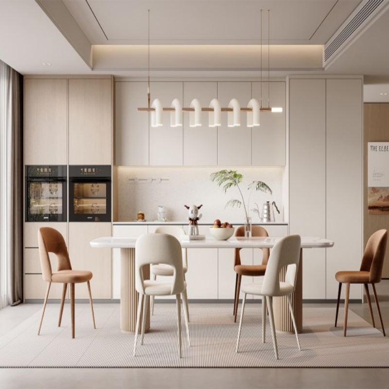 Lemari Dapur Beige dengan Peralatan Hitam