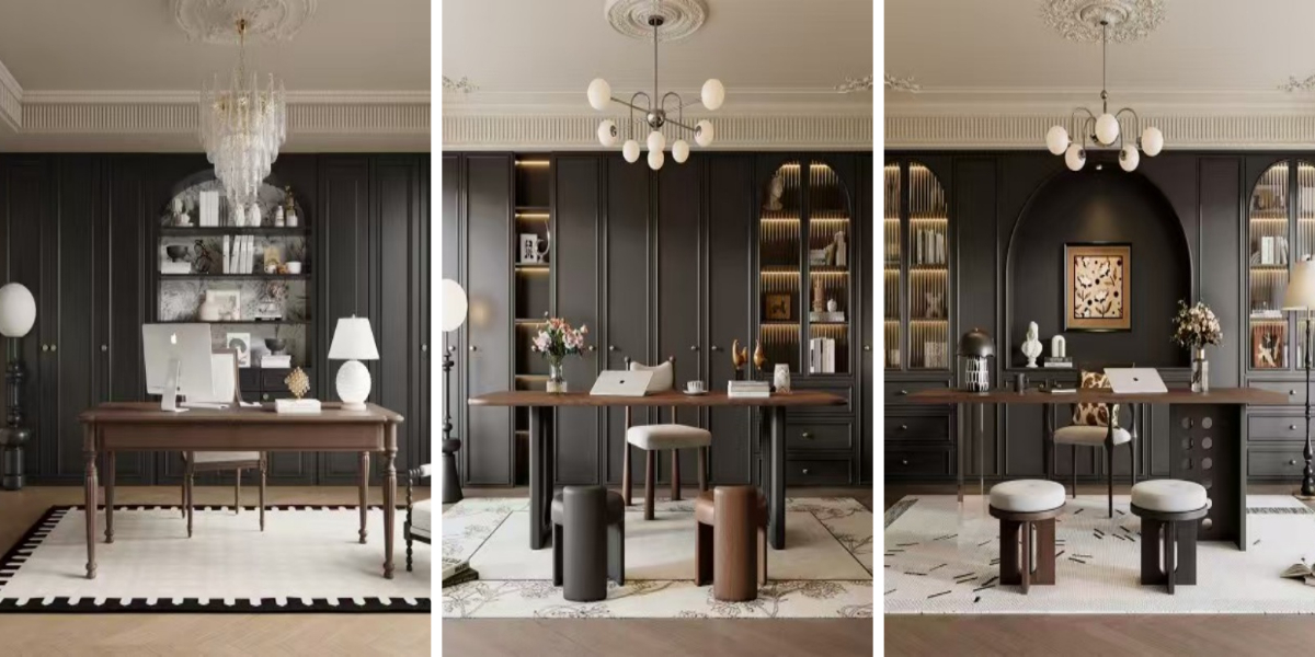 Черный книжный шкаф с дверцами