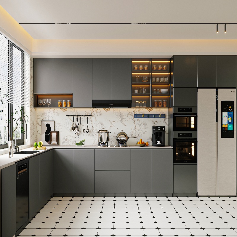 Armários cinzentos prontos para montar