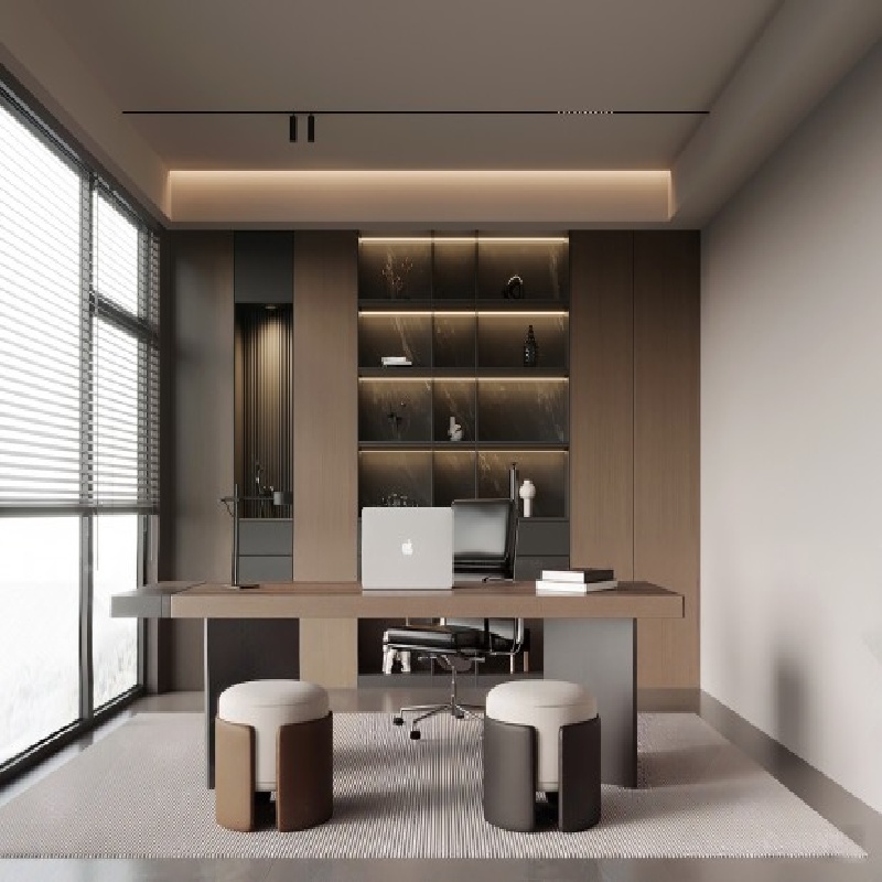 Muebles de almacenamiento minimalistas para salas de estudio