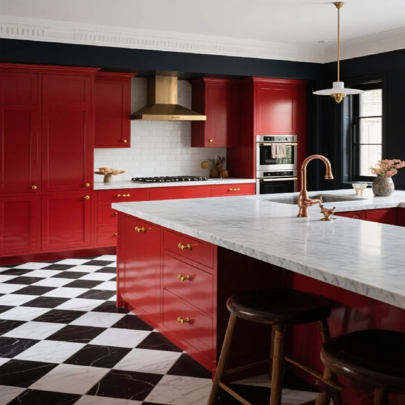 Armoires de cuisine rouges modernes