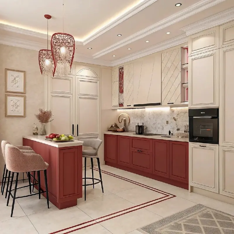 Современные красные кухонные шкафы