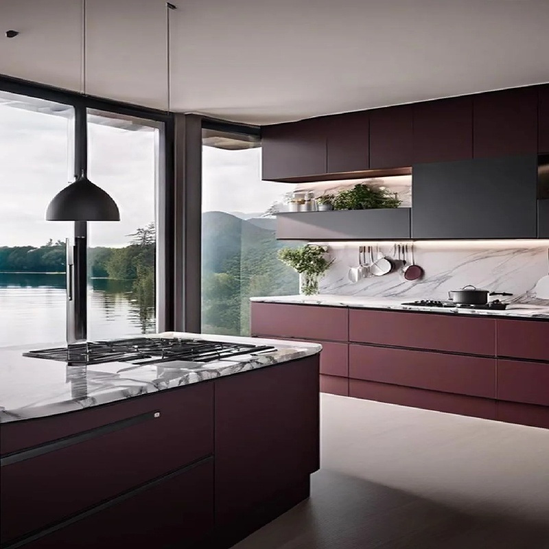 خزائن مطبخ حمراء مصممة خصيصاً