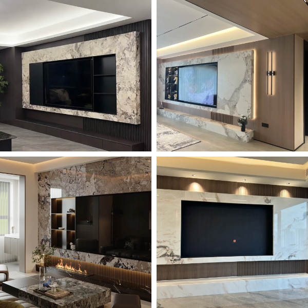 Mobile TV su misura con texture marmorea Mobile TV su misura con texture marmorea