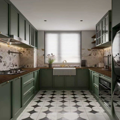 Gabinetes de cocina verde oscuro