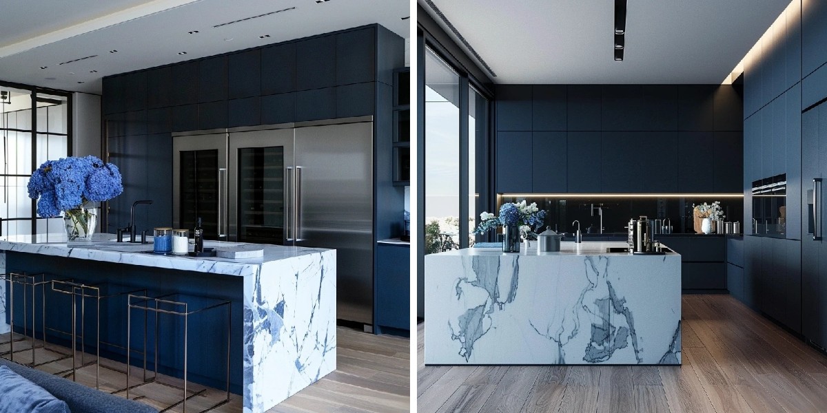 Современные кухонные шкафы синего цвета Современные кухонные шкафы синего цвета
