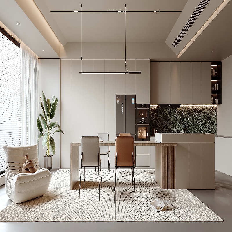 خزائن مطبخ رمادية عصرية