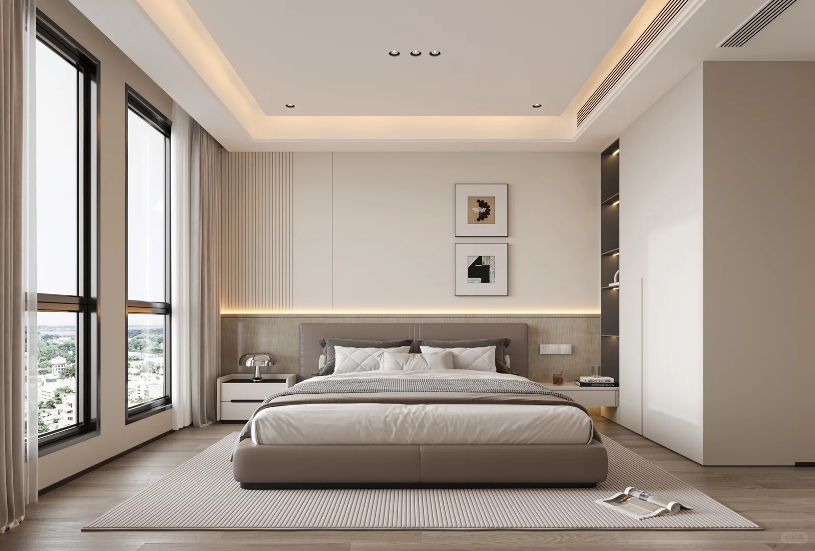 Bespoke bedroom storage solutions featuring minimalist integrated closet systems
