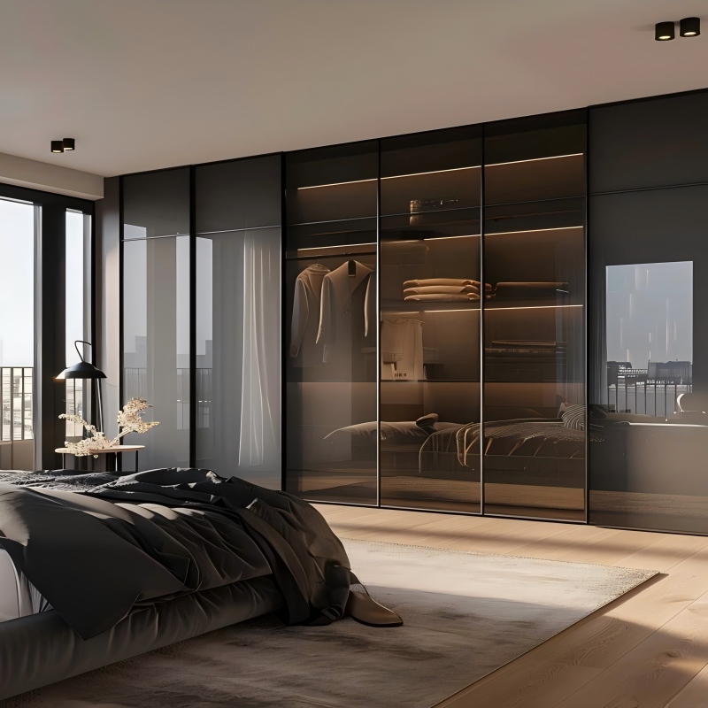 Armoire ouverte avec portes vitrées pour maison moderne