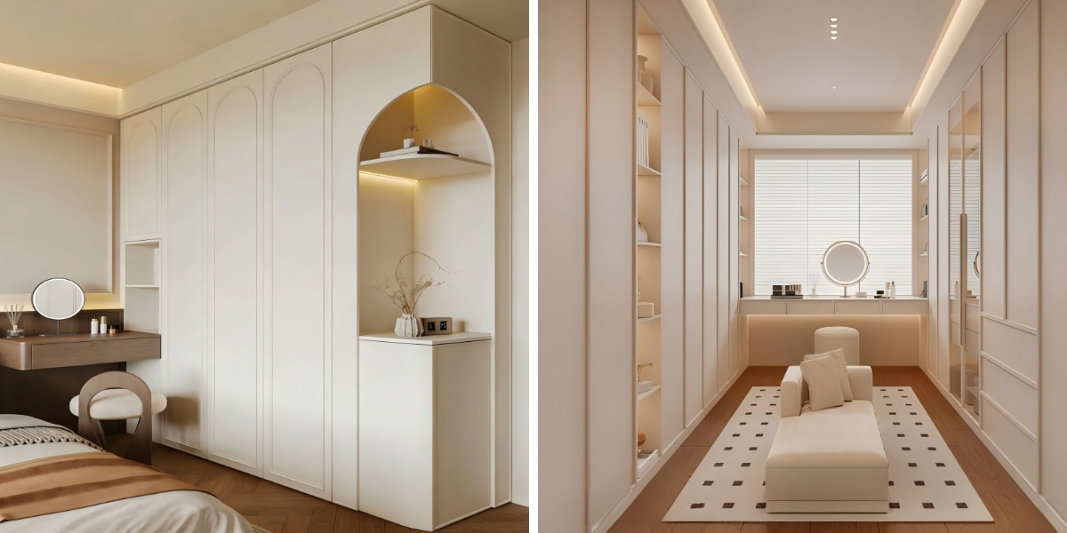 Armário de cozinha creme mate com bordas arredondadas