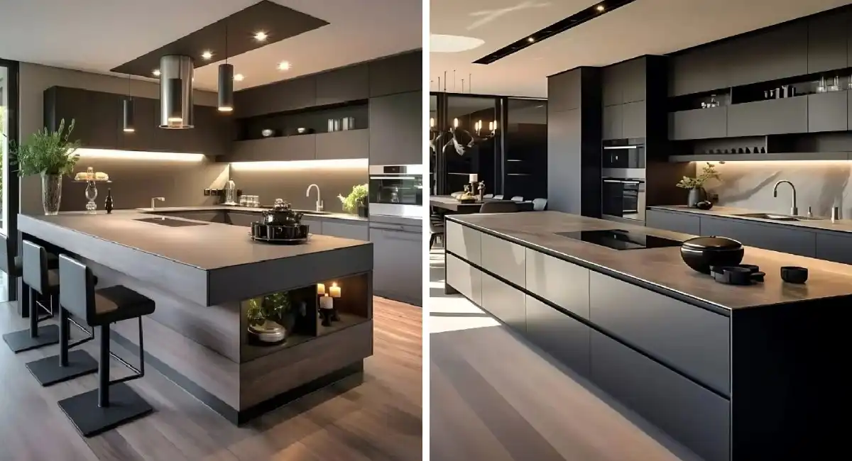 Cocina de madera oscura